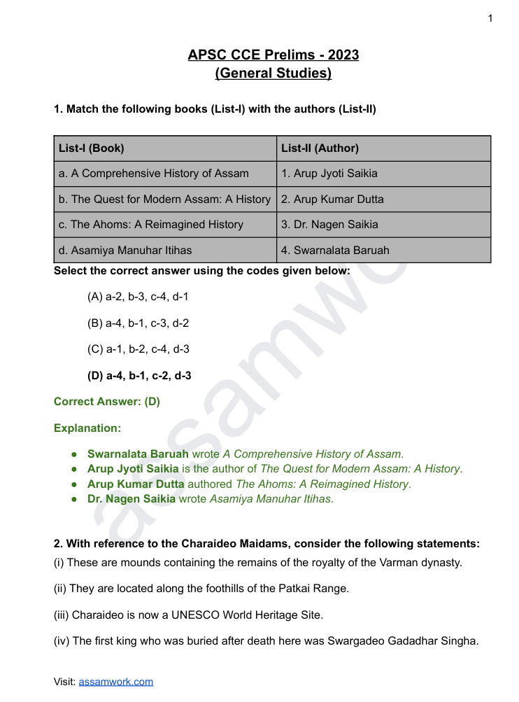APSC Prelims Last 5 Years Solved Question Papers | GS Paper 1 eBook