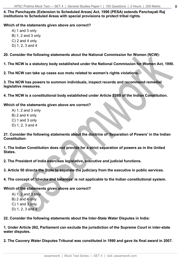 assamwork APSC Prelims GS Paper 1 Full Length Mock Test 2026 | Set of 5 Mock Test Papers PDF