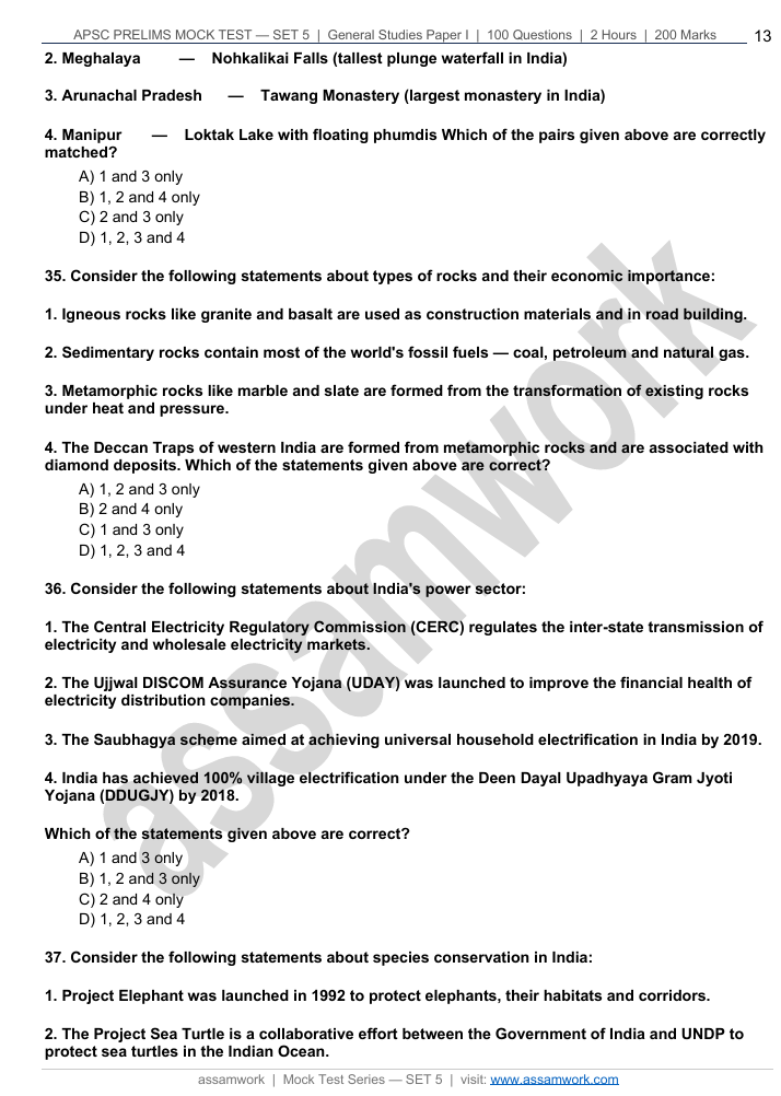 assamwork APSC Prelims GS Paper 1 Full Length Mock Test 2026 | Set of 5 Mock Test Papers PDF