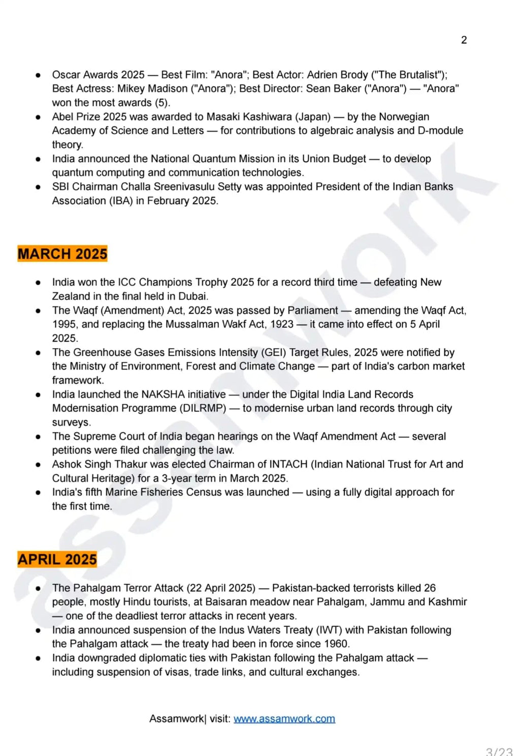 Assam Current Affairs One Liner (2025-2026)