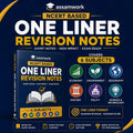 Promotional graphic for Assamwork NCERT Based One Liner Revision Notes, featuring a book cover mockup, subject icons for Economy, Environment, Geography, History, Polity, and Science & Technology, and marketing text on a dark blue background.